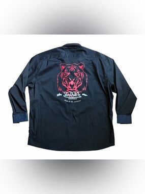 Von Dutch Black Tiger Graphic Button Up Shirt Long Sleeve Men’s Size 2XL NWT